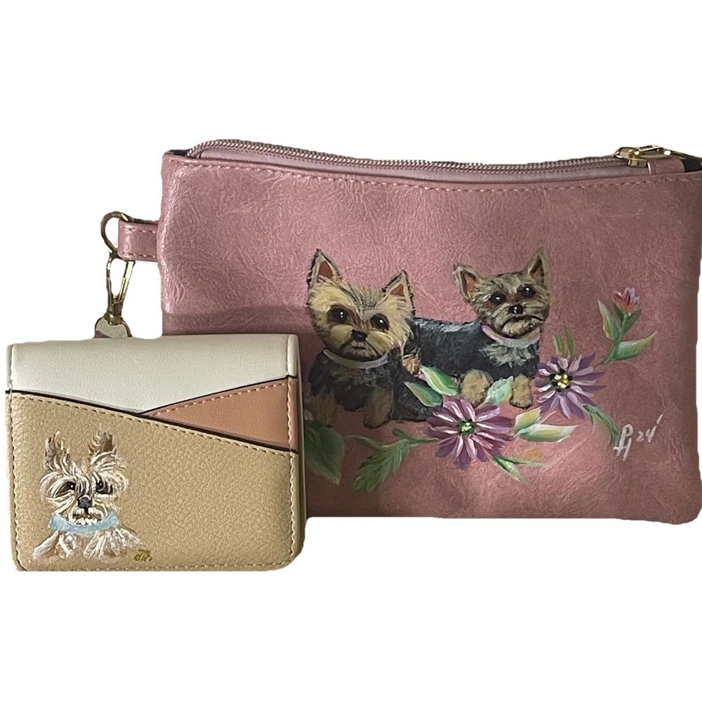 Hand Painted Yorkie Matching Set – Wristlet + NWT Wallet